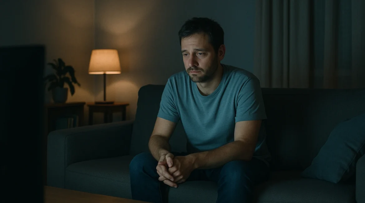 Bild Mann einsam vor dem Fernseher bindungsfokussiertes Emotionscoaching online